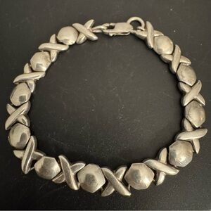 Sterling Silver XOXO Link Bracelet 7” Artisan Nugget & Kiss Link Bracelet